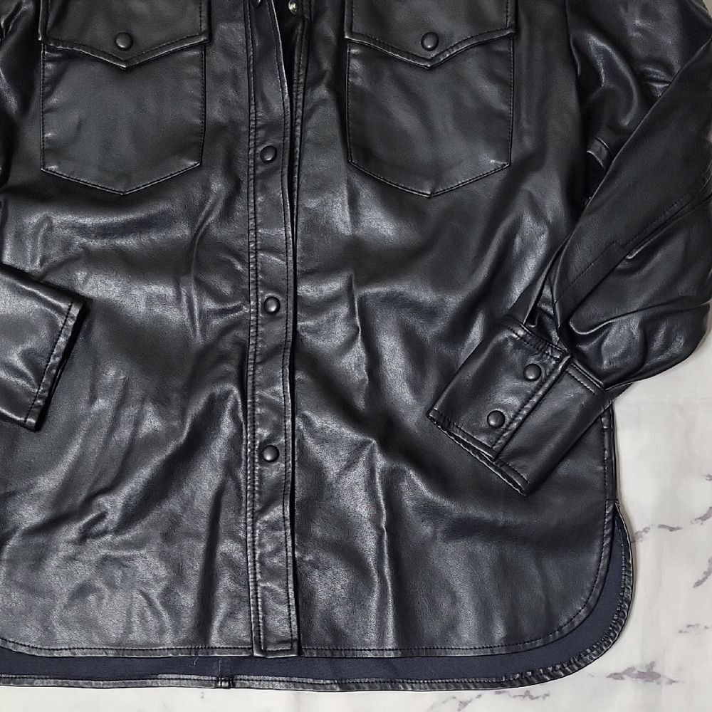 Mango Black Faux Leather Shirt Jacket - Picture 3 of 8